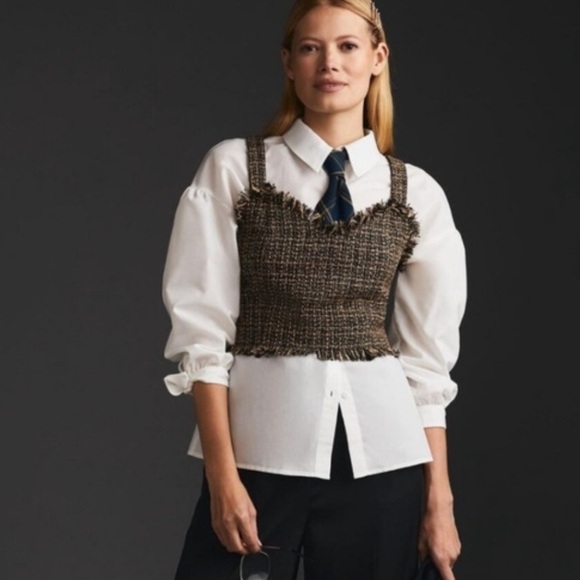 MARE MARE X ANTHROPOLOGIE WHIITE BLOUSE COTTON POLY TIE SLEEVES SIZE M - Picture 2 of 9